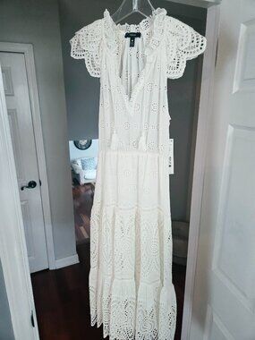 NWT AQUA White Eyelit Midi Dress XS
